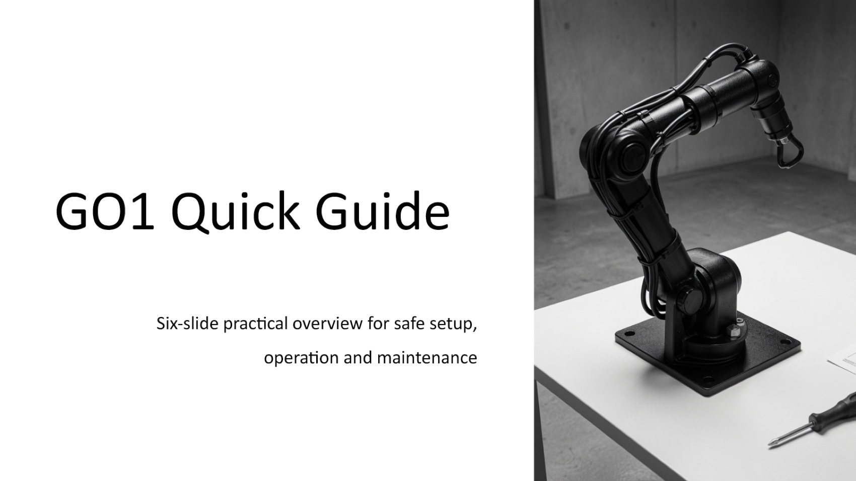 Slidesgo cover with an unrelated industrial robot arm