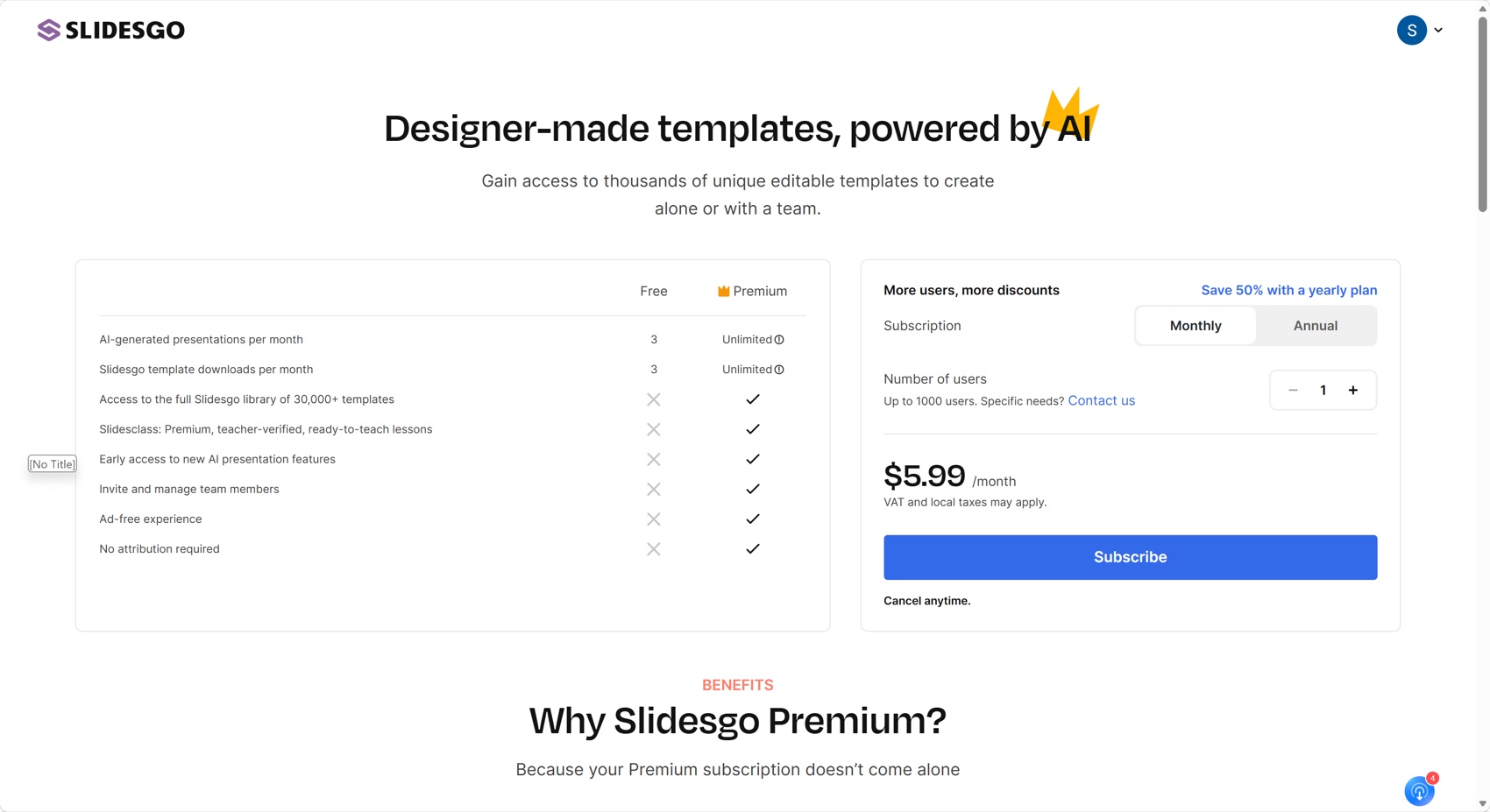 Slidesgo pricing used in this comparison