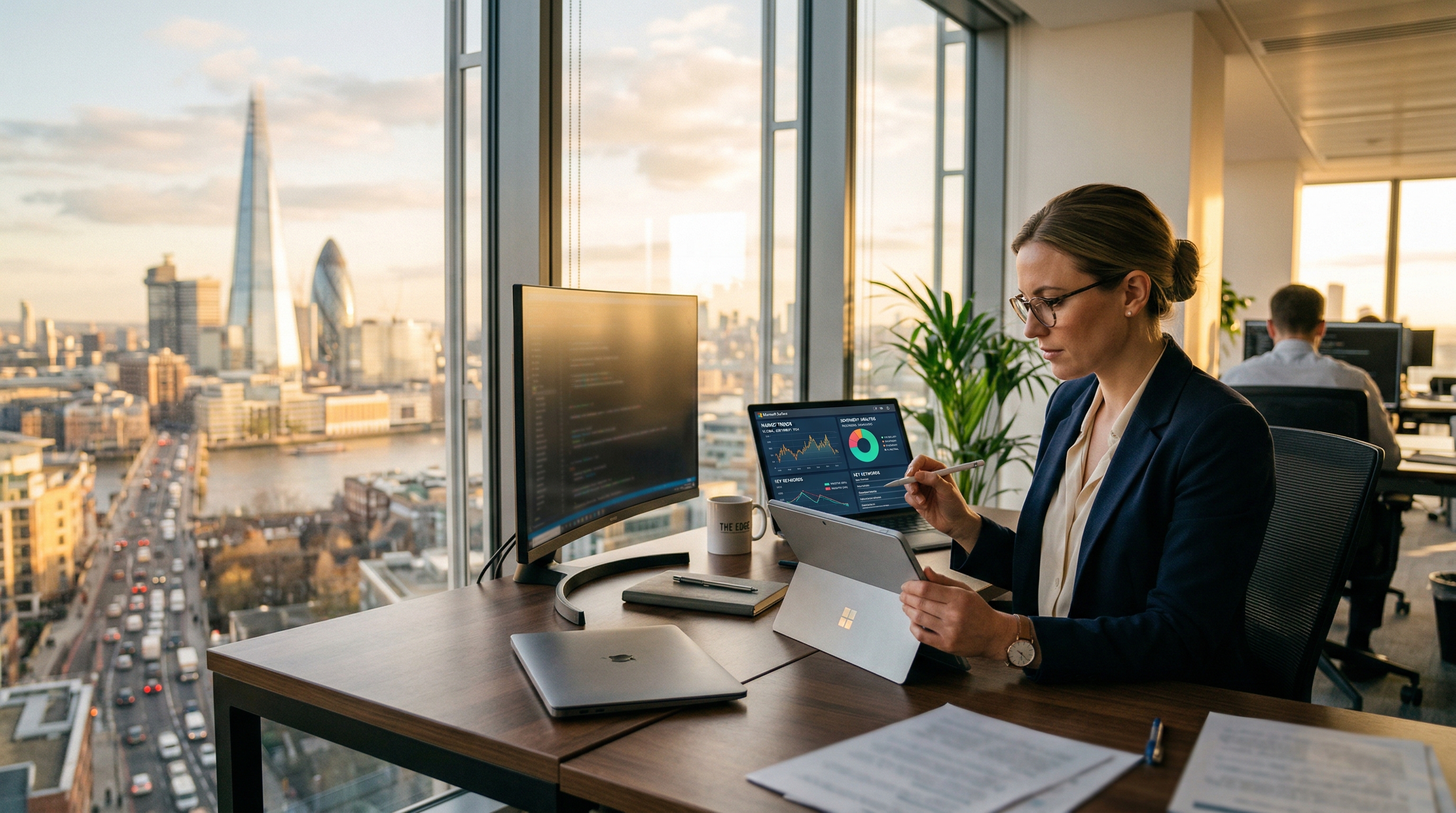 Analyst reviewing real-time trend data and sentiment charts