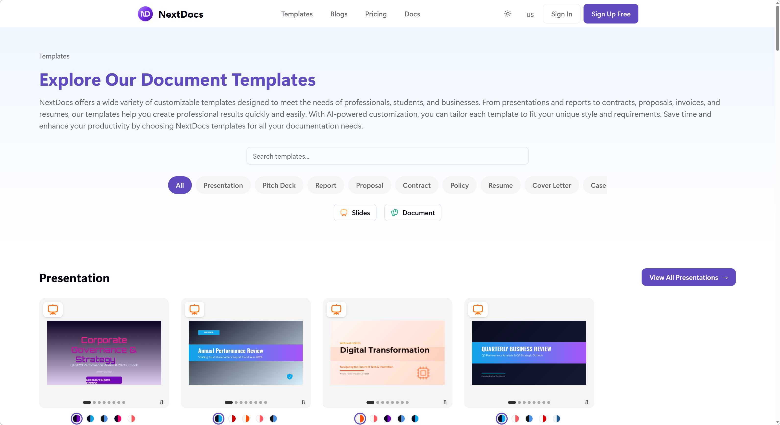 NextDocs interface