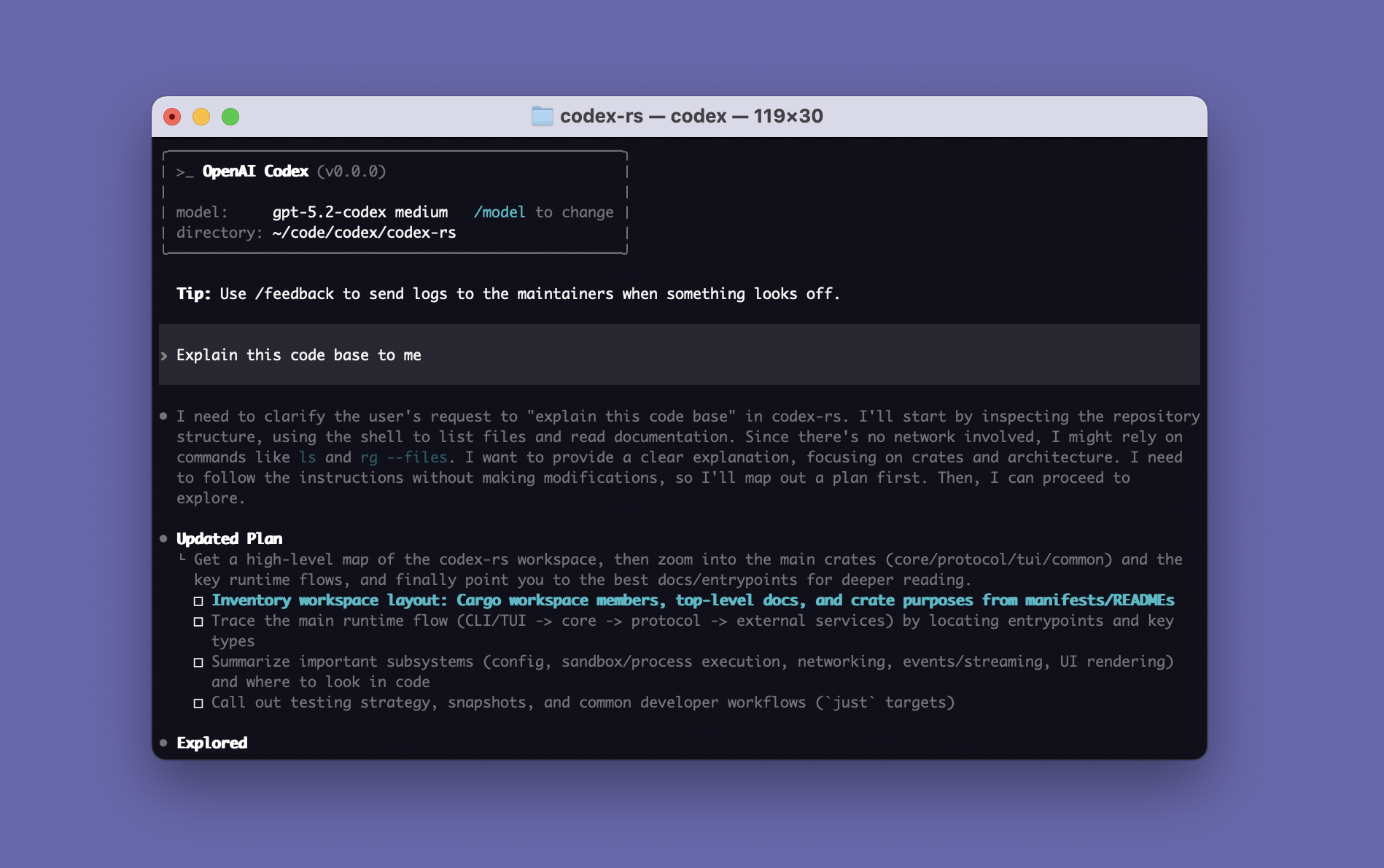 Official OpenAI Codex CLI splash screen from the openai/codex GitHub repository — the lightweight terminal-based coding agent that runs locally and operates on the project in the current directory
