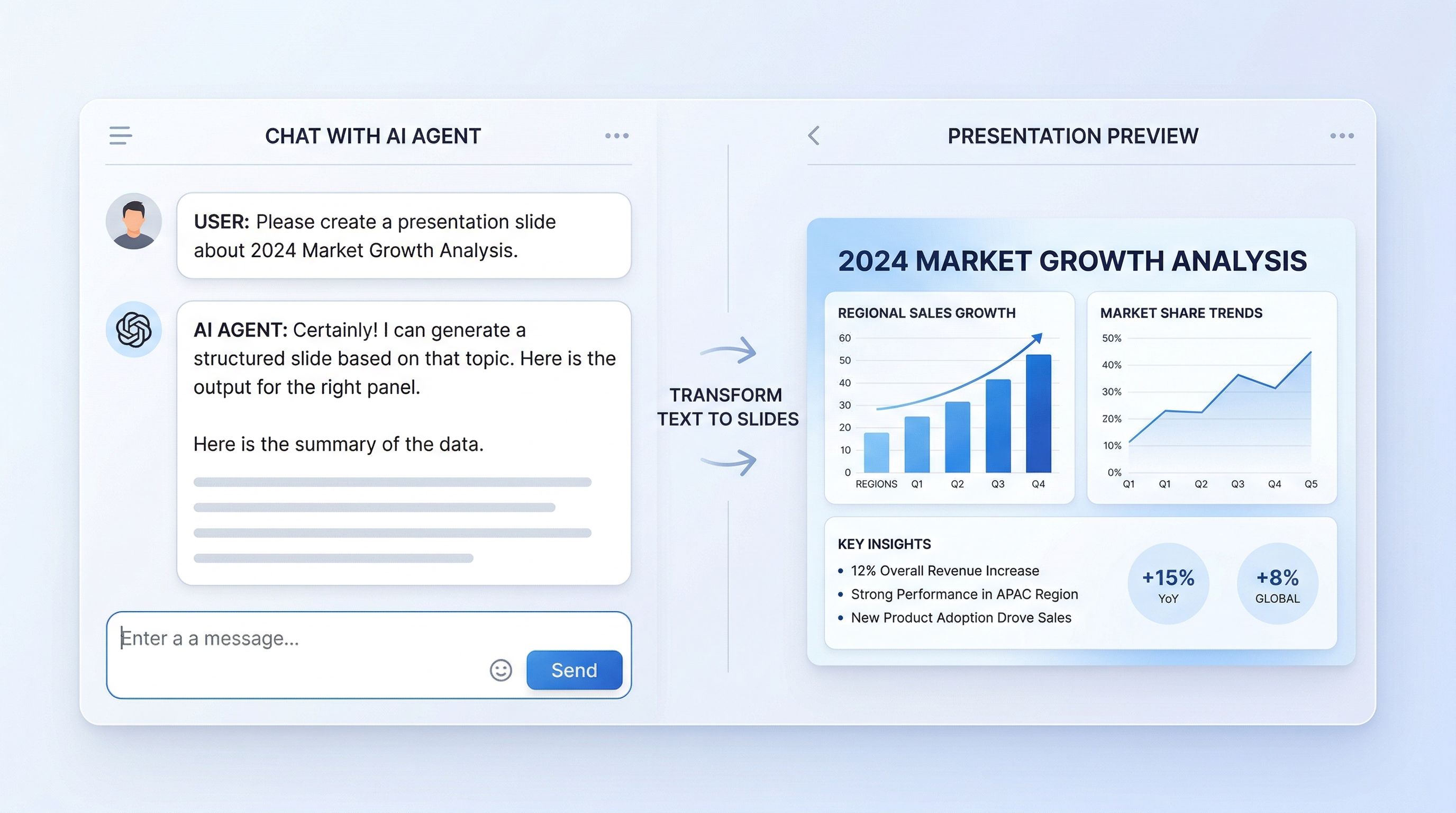 OpenClaw skills wired into a Tosea slides agent demonstration showing how research, summarization, and presentation generation skills chain together in a single agent loop