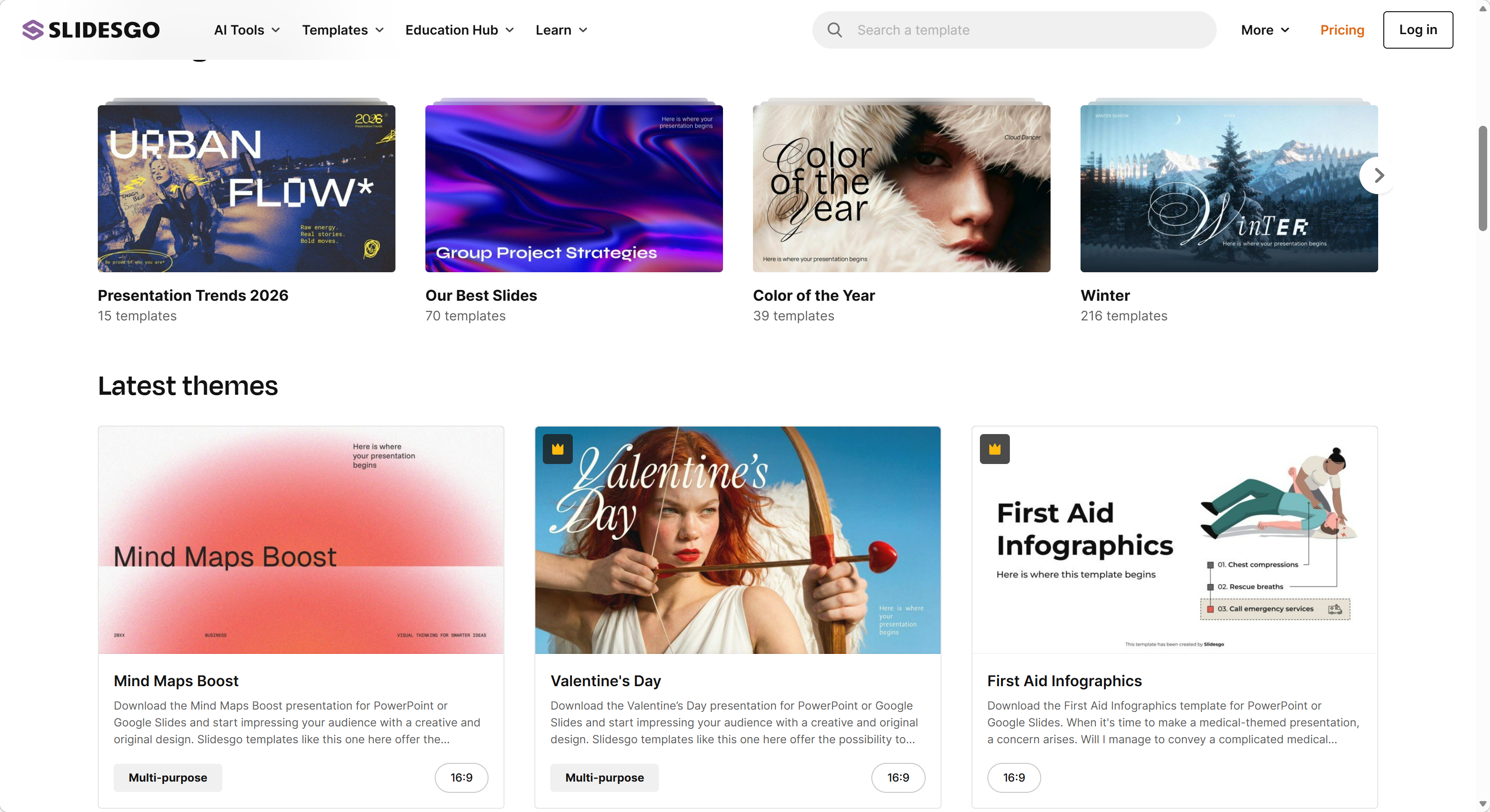 Slidesgo template library