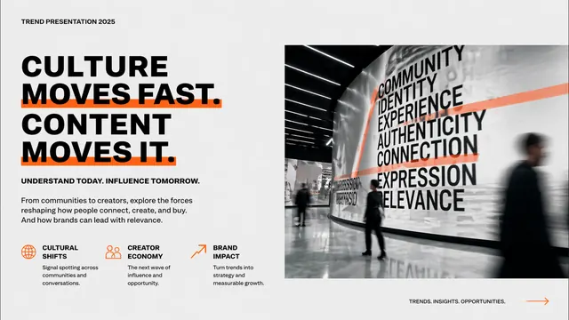 Culture Trends Orange: High-Contrast Editorial Slide Deck