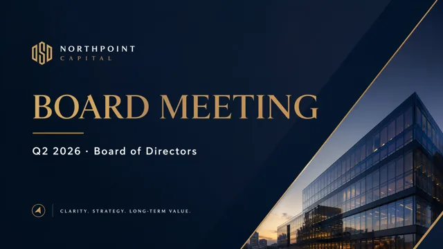 Executive Board Deck with Navy and Gold Financial Charts