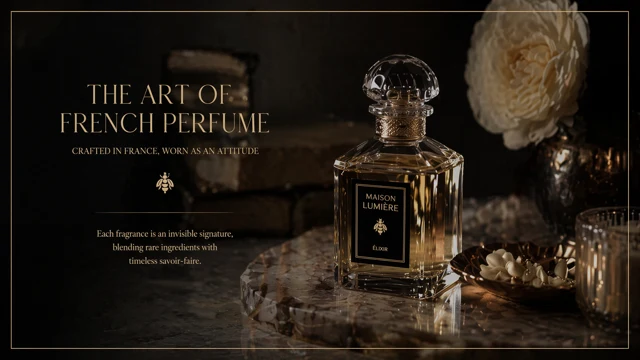 French Perfume Black Gold Luxury Brand Presentation